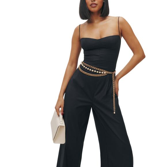 Reformation 'Perry' Black Cotton Jumpsuit Size 6 - Picture 1 of 4